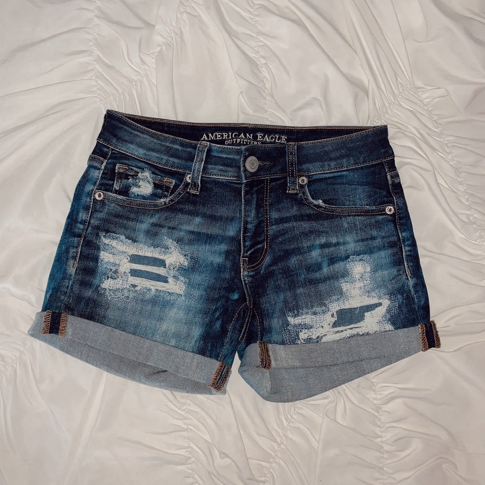american eagle ripped denim shorts